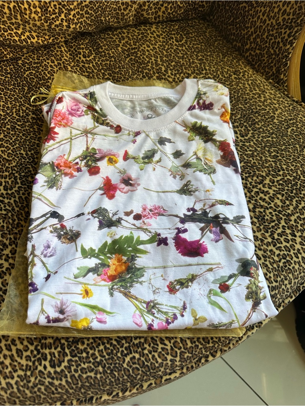 White Short Sleeve Floral Tee with Multicolor Blooms